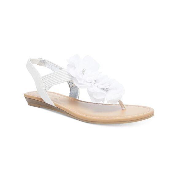 WILD PAIR Womens White Stretch Sari Round Toe Wedge Slip On Thong Sandals 5 M - Picture 1 of 4